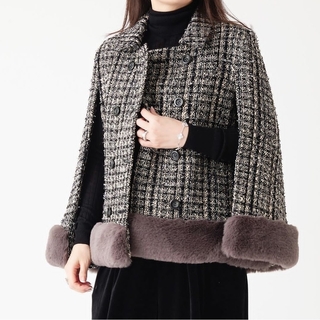 cccmalie シーマリー 裾ファーツイードケープジャケット(毛皮/ファーコート)