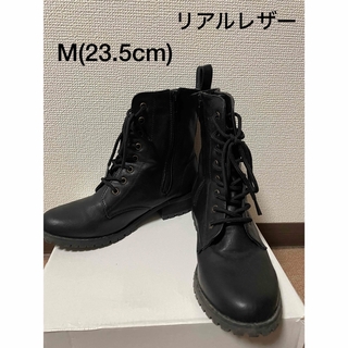 新品未使用♡黒 ブーツ ブラック 編み上げ 太ヒール 24.5cm