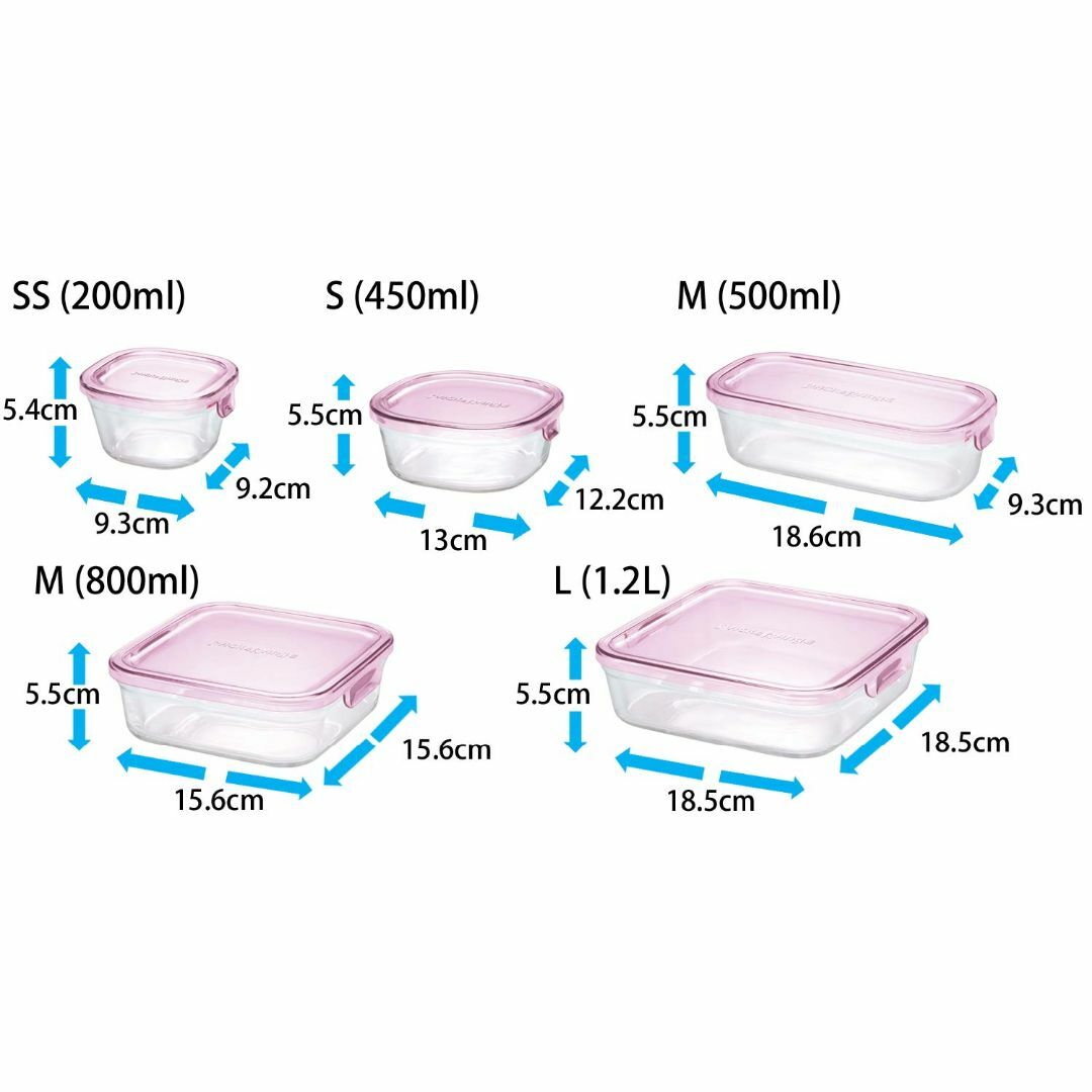 iwakiイワキ 耐熱ガラス 保存容器 ピンク 4個セット パック&レンジ PS インテリア/住まい/日用品のキッチン/食器(容器)の商品写真