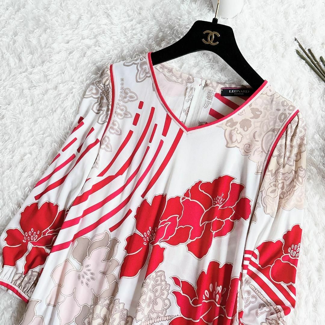 LEONARD - 極美品◇LEONARD◇カンカン素材 花柄ワンピース トリム