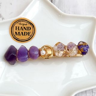 ハンドメイド　レジン　ヘアクリップ 押し花　ドライフラワー　バレッタアクセサリー(バレッタ/ヘアクリップ)