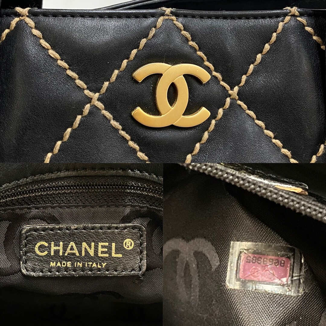 CHANEL(シャネル)の極 美品 シール有 8番台 CHANEL シャネル ワイルドステッチ ココマーク 金具 レザー 本革 トートバッグ ハンドバッグ ブラック 24164 レディースのバッグ(トートバッグ)の商品写真