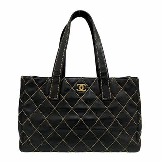 シャネル(CHANEL)の極 美品 シール有 8番台 CHANEL シャネル ワイルドステッチ ココマーク 金具 レザー 本革 トートバッグ ハンドバッグ ブラック 24164(トートバッグ)