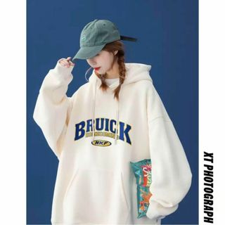 プリント プルオーバー パーカー フーディ M ホワイト 男女兼用 新品(パーカー)