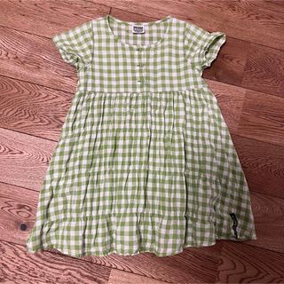 エフオーキッズ(F.O.KIDS)の☆F.O.KIDS☆ギンガムチェックワンピース　綿　女の子　子ども服　半袖　黄緑(ワンピース)