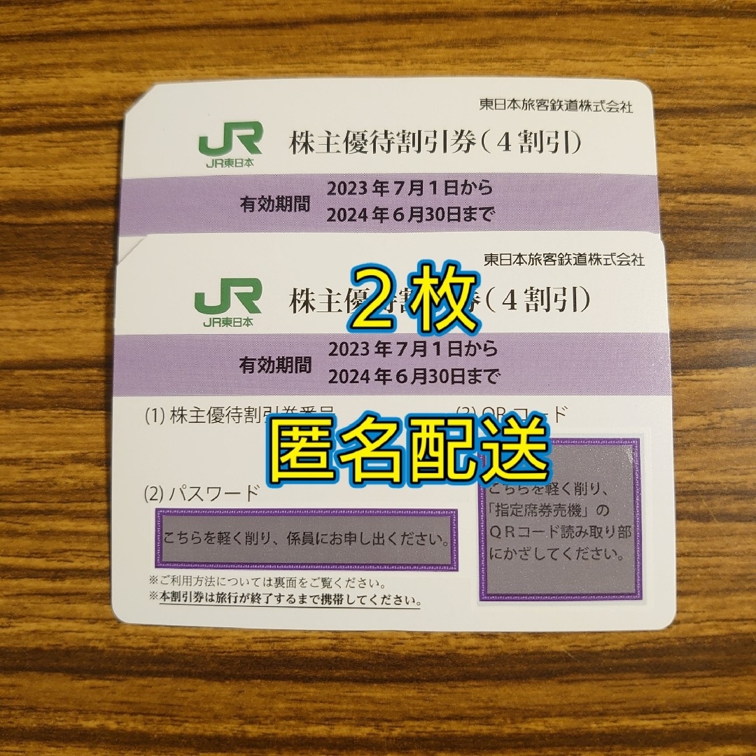 JR東日本株主優待割引券　2枚　匿名配送