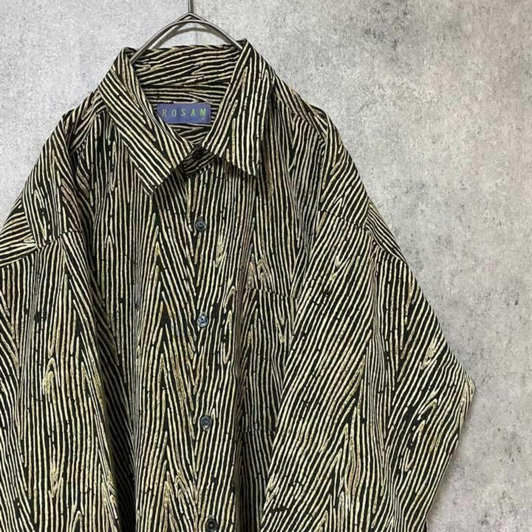 90s vintage 長袖　柄シャツ　メンズ　M 　個性派　B1