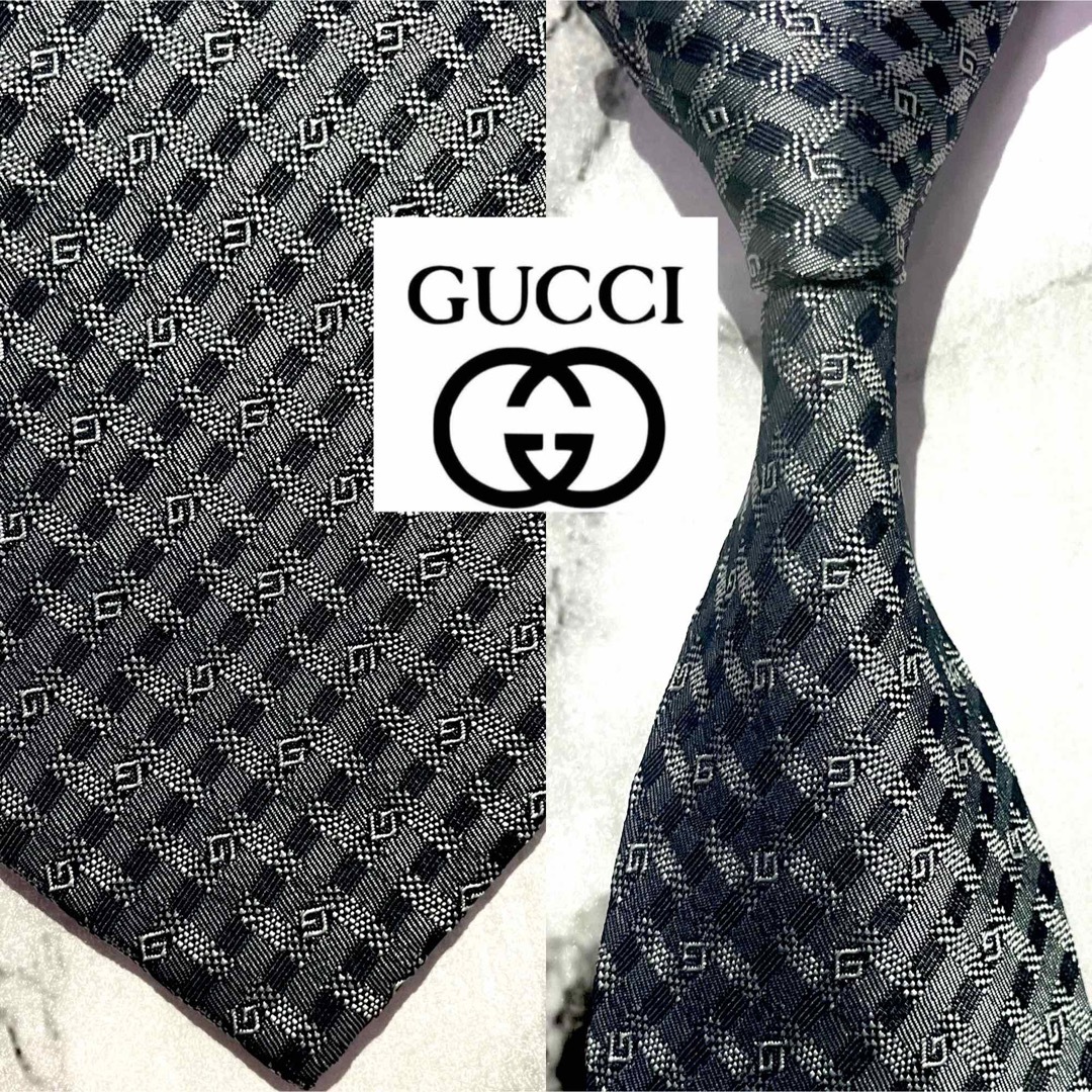 Gucci - 【 超光沢美品】Gucci G柄総柄刺繍 高級ネクタイ100シルク