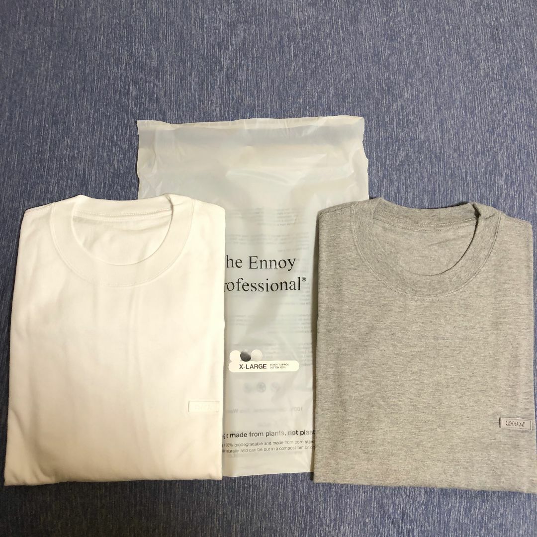 2枚 ENNOY 3PACK T-SHIRTS GREY WHITE Tシャツ