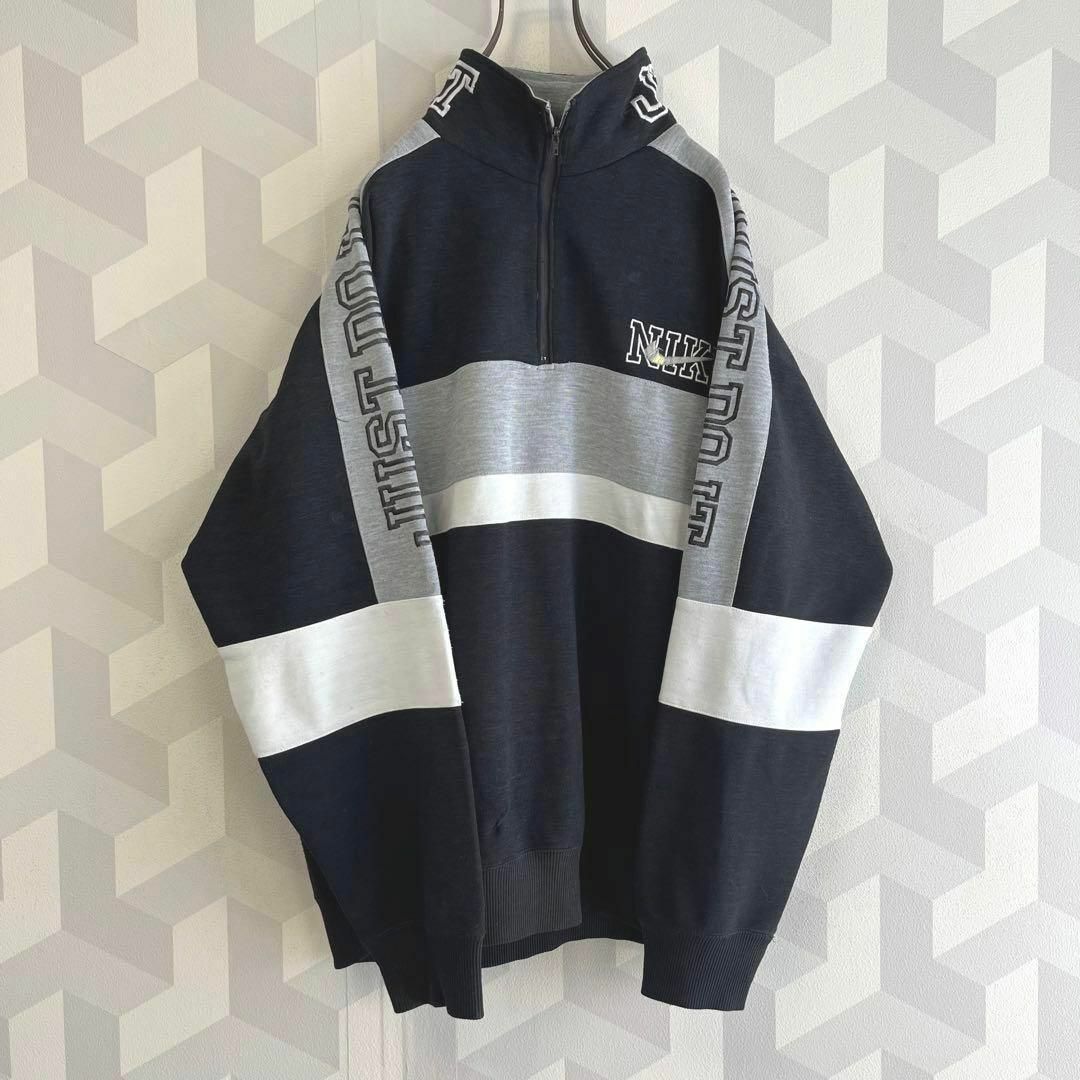 【ナイキ】90s 銀タグ ハーフジップ 刺繍 トラックジャケット 黒 nike