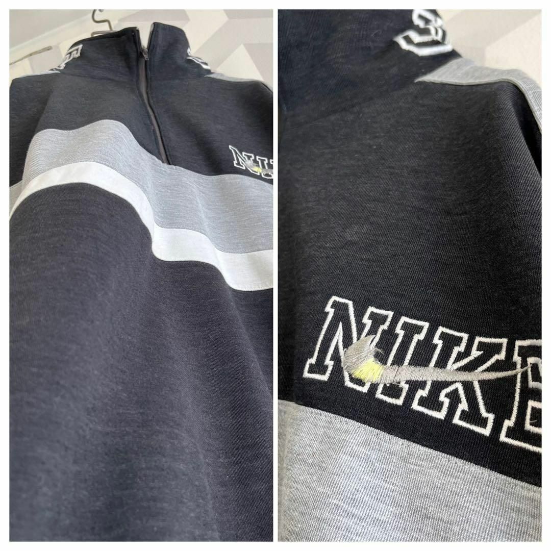 NIKE(ナイキ)の【ナイキ】90s 銀タグ ハーフジップ 刺繍 トラックジャケット 黒 nike メンズのトップス(ジャージ)の商品写真
