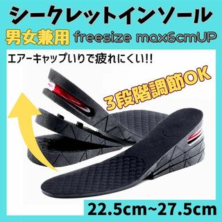 シークレットインソール 男女兼用 革靴 ブーツ 中敷き 6cm身長アップ 3段階(ブーツ)