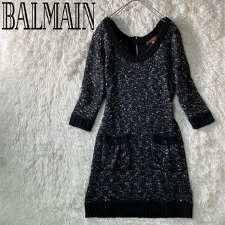BALMAIN バルマン ワンピース ドレス 総柄 M ９ ブラック 黒
