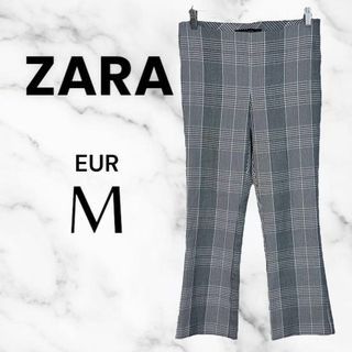 ザラ(ZARA)の美品✨【ZARA】ハイウエストフレアパンツ　キレイめチェック　ストレッチ　グレー(カジュアルパンツ)