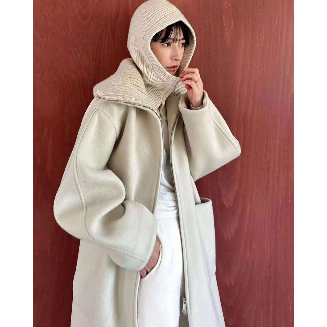 RIB COLLAR WOOL LONG COAT