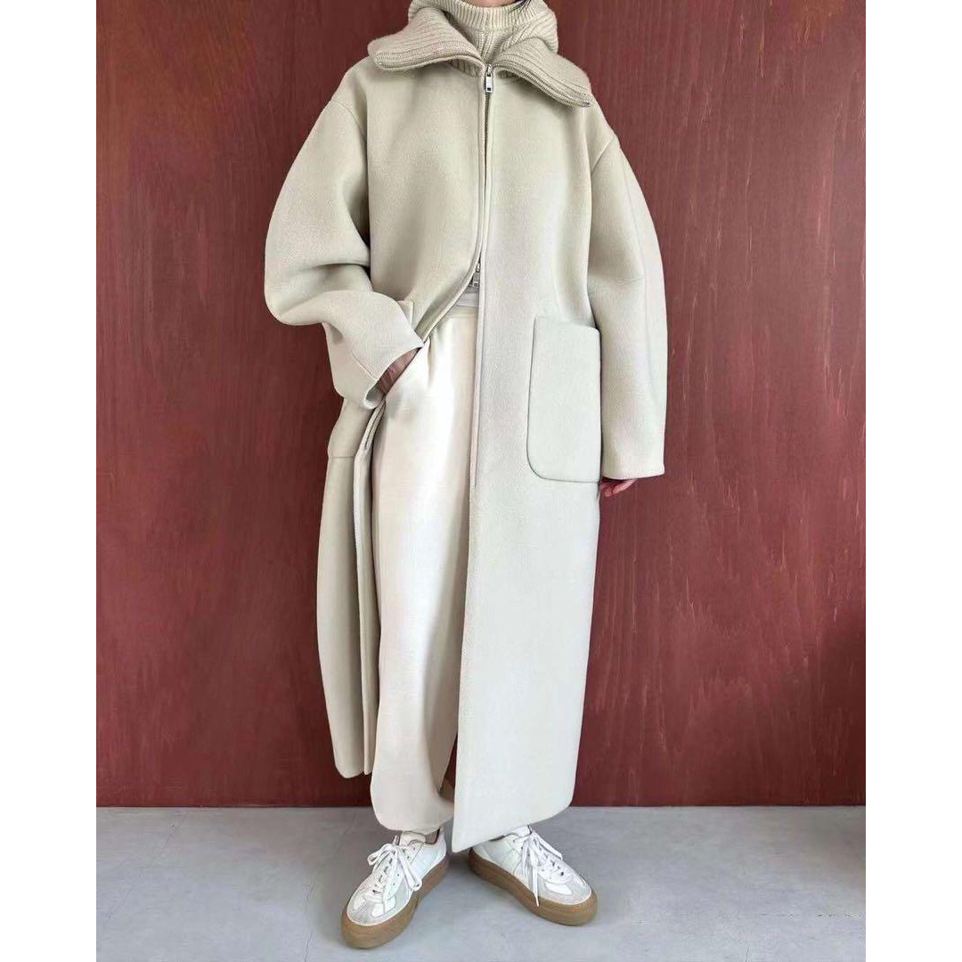 RIB COLLAR WOOL LONG COAT