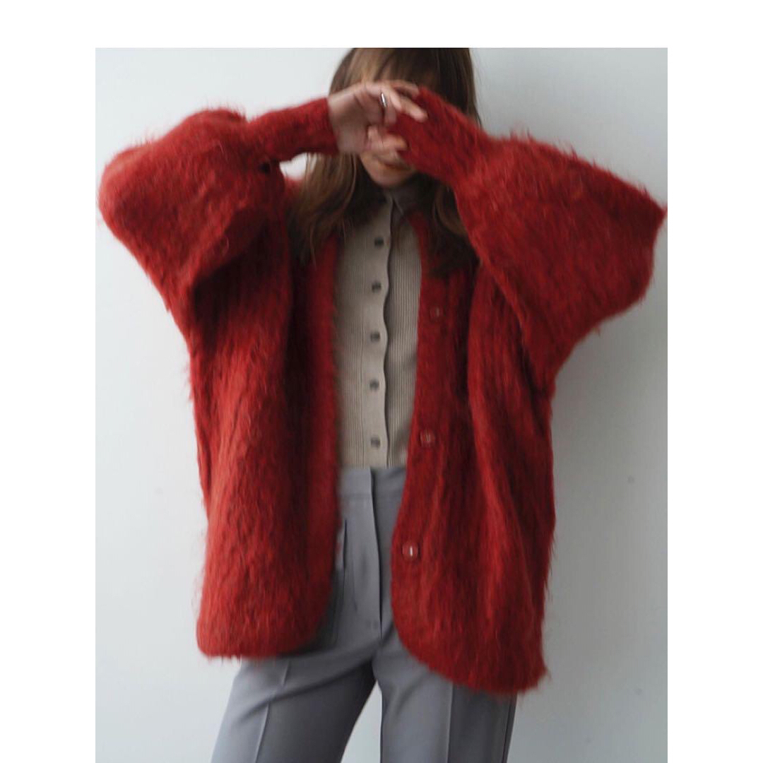 レッドサイズCOLOR MOHAIR SHAGGY CARDIGAN 2023 レッド