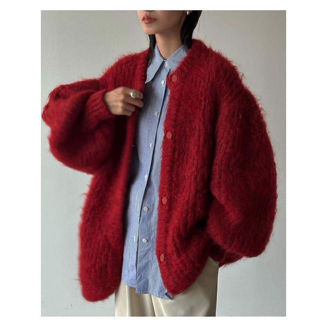 COLOR MOHAIR SHAGGY CARDIGAN 2023 レッド