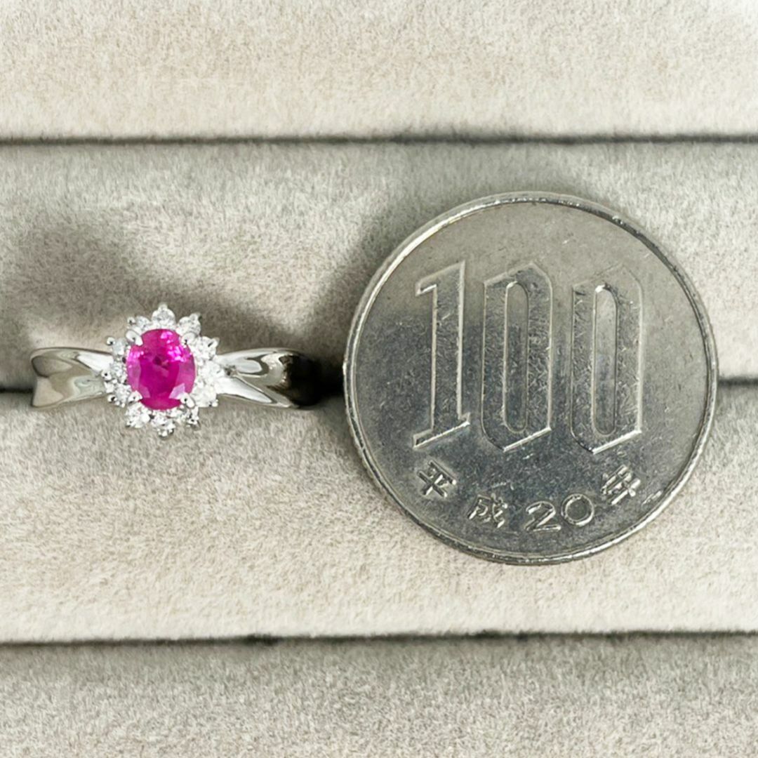 PT900 天然 ピンクルビー 0.3ct 天然 ダイヤ 0.1ct リング レディースのアクセサリー(リング(指輪))の商品写真