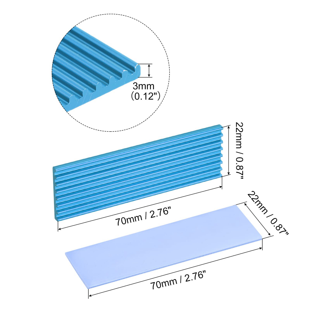 アルミニウムヒートシンク ツール付き 70x22x3 mm スカイブルー 2個 スマホ/家電/カメラのテレビ/映像機器(その他)の商品写真