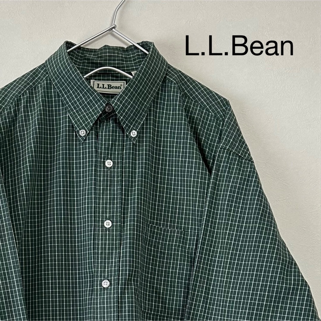 美品  90s L.L.Bean 長袖BDシャツ チェック 緑 香港製