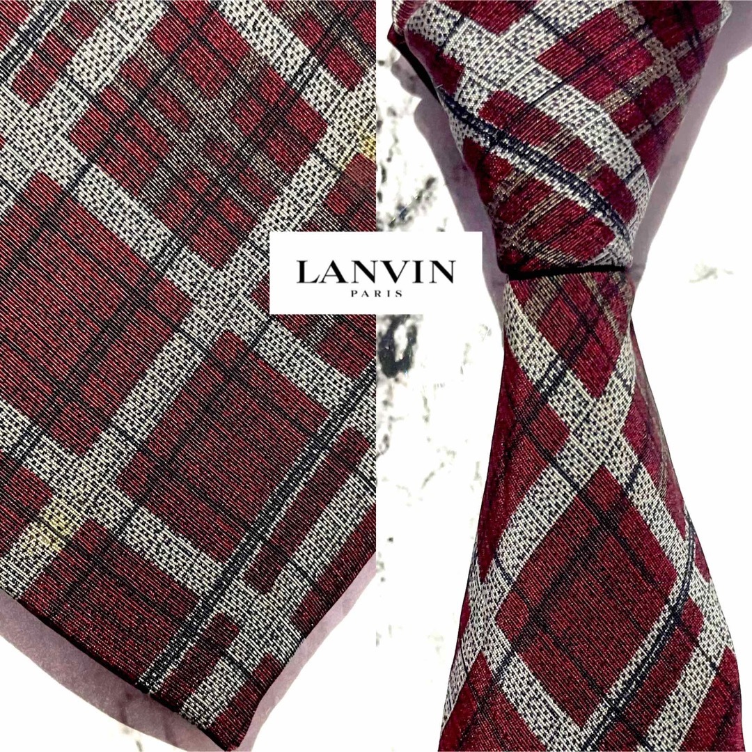LANVIN(ランバン)の【ボルドーストライプ】LANVIN高級ネクタイ ランバン　フランス製　 メンズのファッション小物(ネクタイ)の商品写真