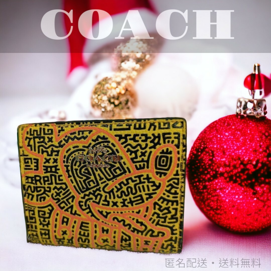 COACH コーチ　折り財布　ディズニーキースヘリング　限定コラボ　イエロー黄色