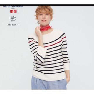 ユニクロ(UNIQLO)の(新品タグ付き)ユニクロ　イネス　3Dボーダーセーター（7分袖）　M(ニット/セーター)