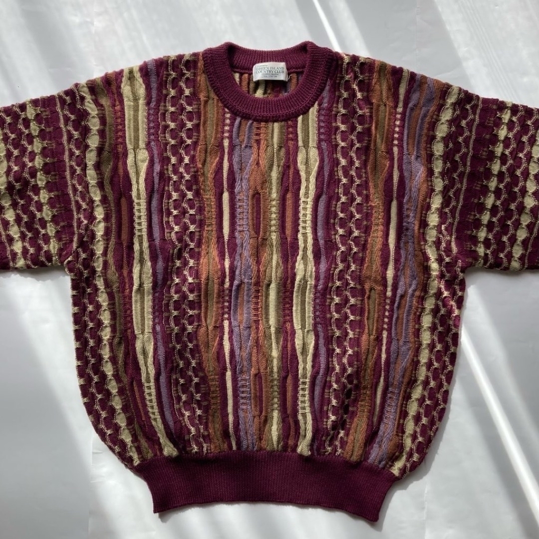 COOGI(クージー)のVtg　90s　クージー柄ニット　立体3Dニット　総ウール100%　日本製　紫系 メンズのトップス(ニット/セーター)の商品写真