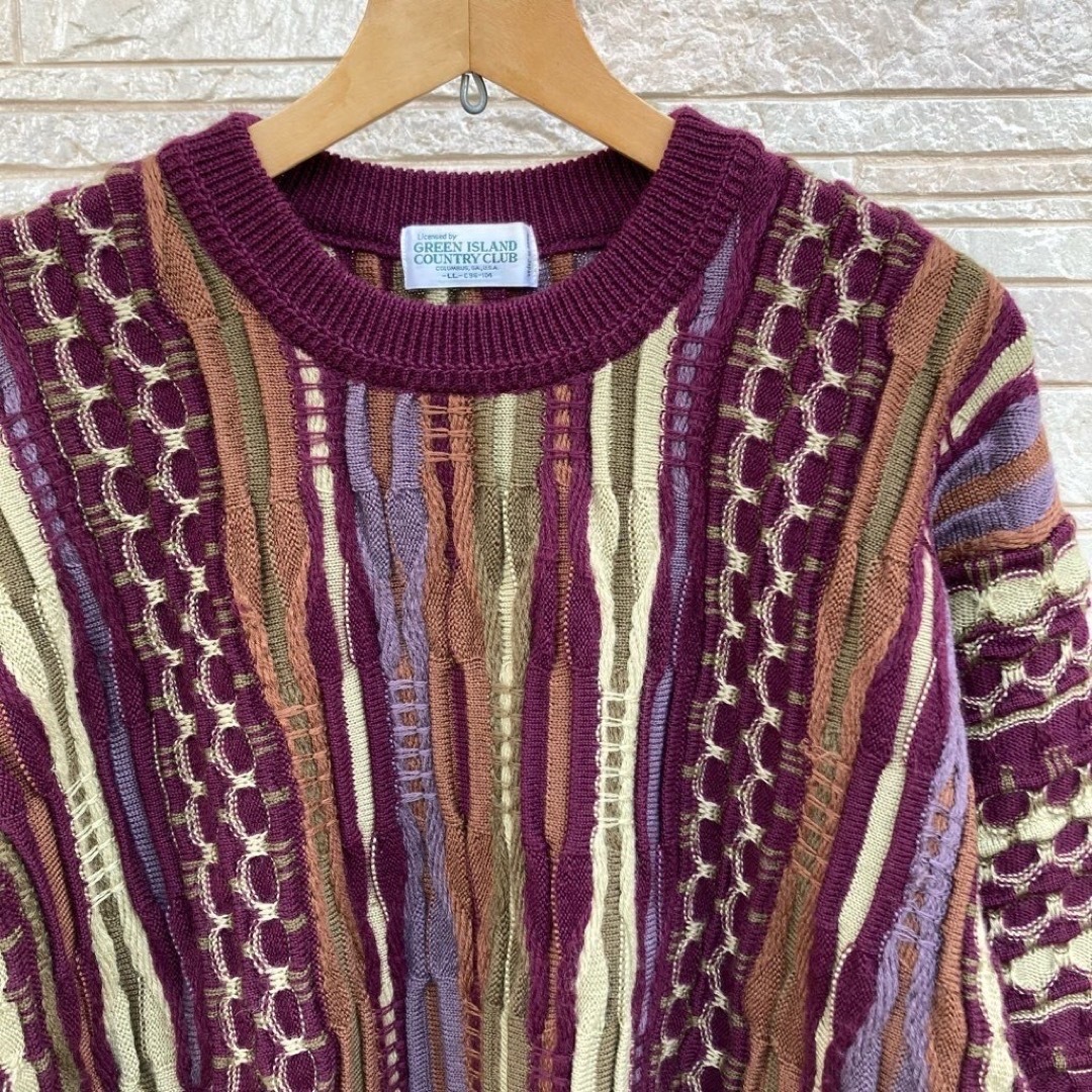 COOGI(クージー)のVtg　90s　クージー柄ニット　立体3Dニット　総ウール100%　日本製　紫系 メンズのトップス(ニット/セーター)の商品写真