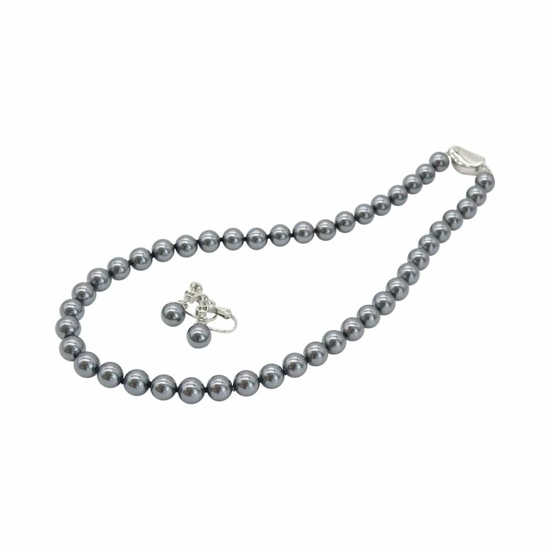 [咲屋] パール ネックレス 8mm 42cm 冠婚葬祭 真珠 黒真珠 グレーアクセサリー