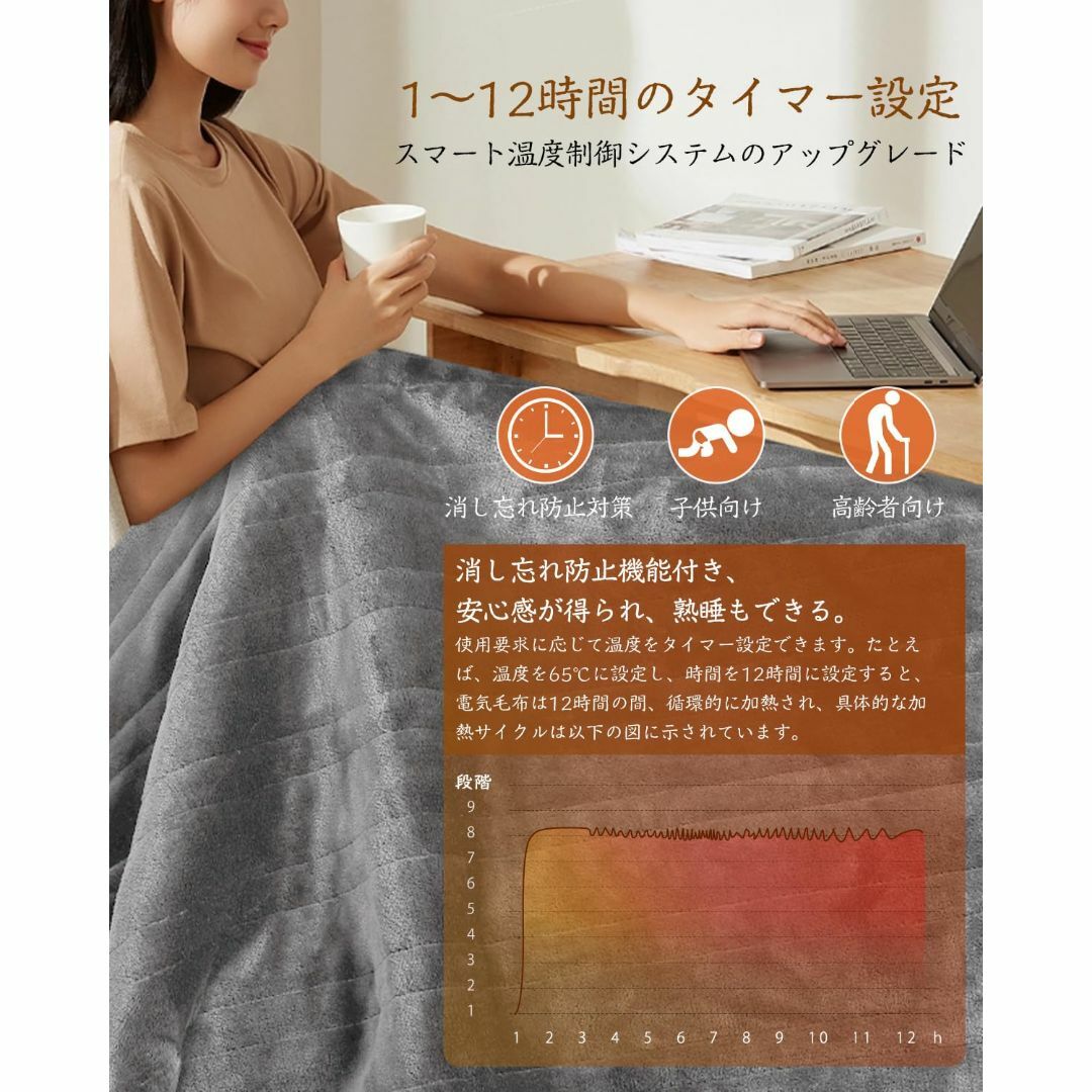 色: グレー】電気毛布 掛け敷き兼用 電気ひざ掛け 電気ブランケット