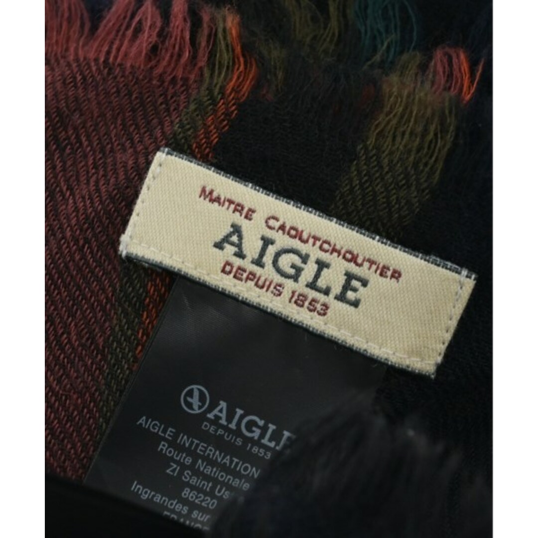 AIGLE(エーグル)のAIGLE エーグル ストール - 黒系xエンジ系xカーキ等 【古着】【中古】 メンズのファッション小物(ストール)の商品写真