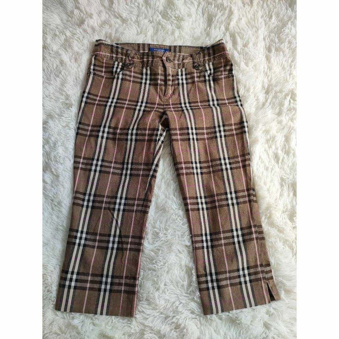 BURBERRY　七分丈　パンツ　チェック　ロゴ入り　38サイズ レディースのパンツ(クロップドパンツ)の商品写真