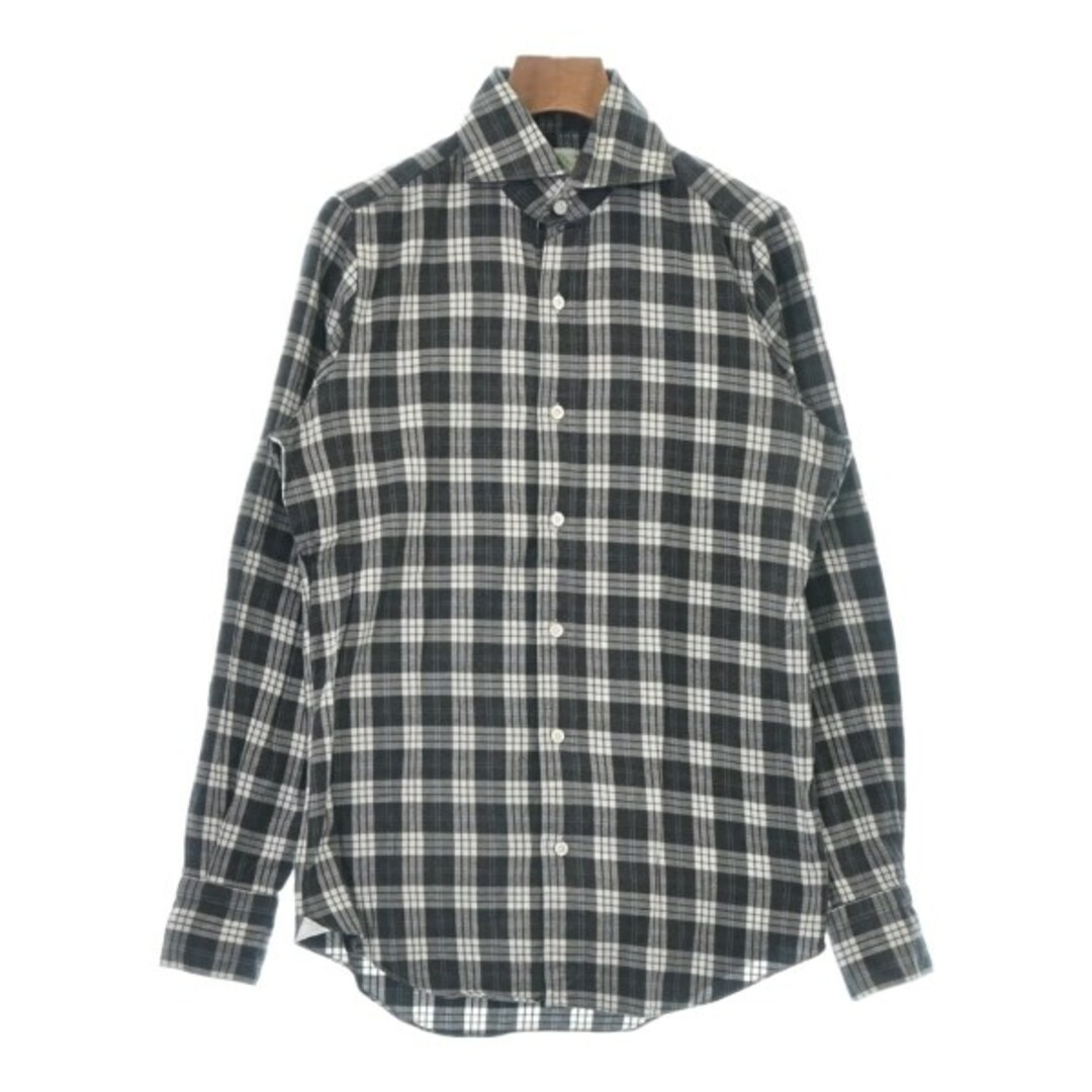 finamore カジュアルシャツ -(XS位) 黒系x白(チェック)なし透け感