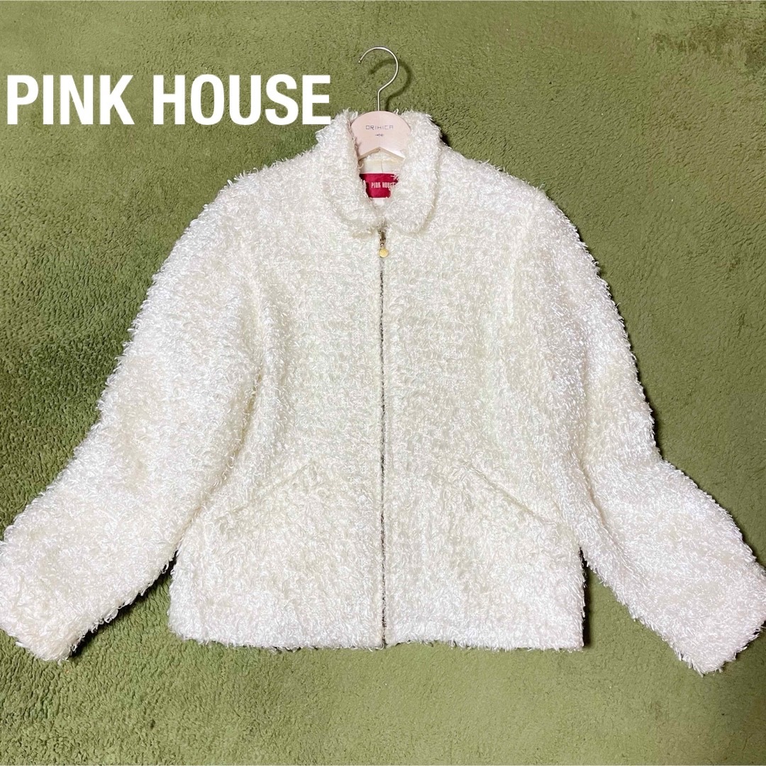 レディース美品　ピンクハウス　PINK HOUSE　エコファー　ブルゾン　オフホワイト