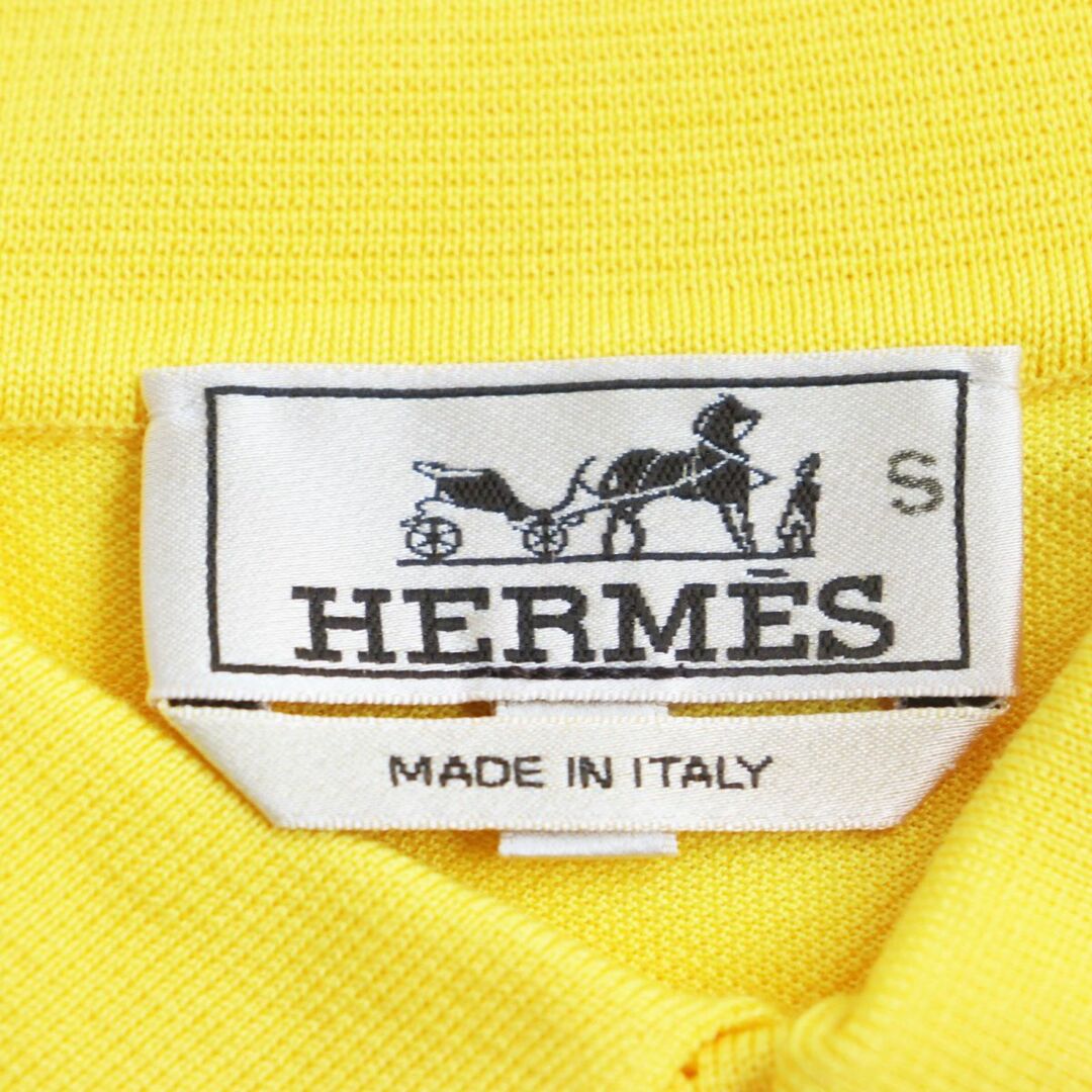未使用品●2023年製 HERMES エルメス 鹿の子生地 H柄刺繍入り 半袖/ショートスリーブ ポロシャツ イエロー M イタリア製 正規品 メンズ