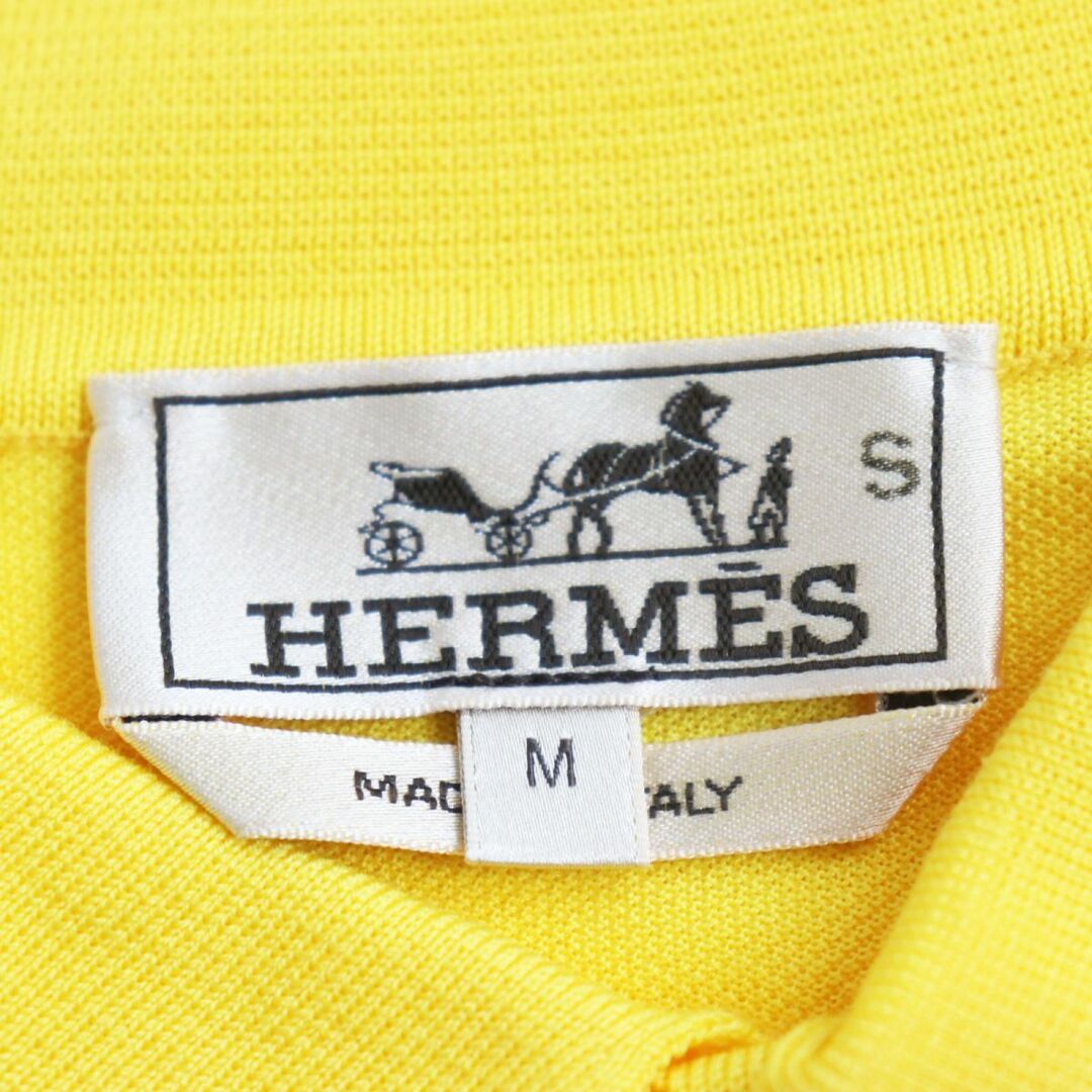 未使用品●2023年製 HERMES エルメス 鹿の子生地 H柄刺繍入り 半袖/ショートスリーブ ポロシャツ イエロー M イタリア製 正規品 メンズ