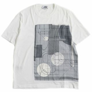 極美品●2020年製 HERMES エルメス シルク切り替え プリント 半袖Tシャツ/カットソー ホワイト×グレー系 M イタリア製 正規品 メンズ