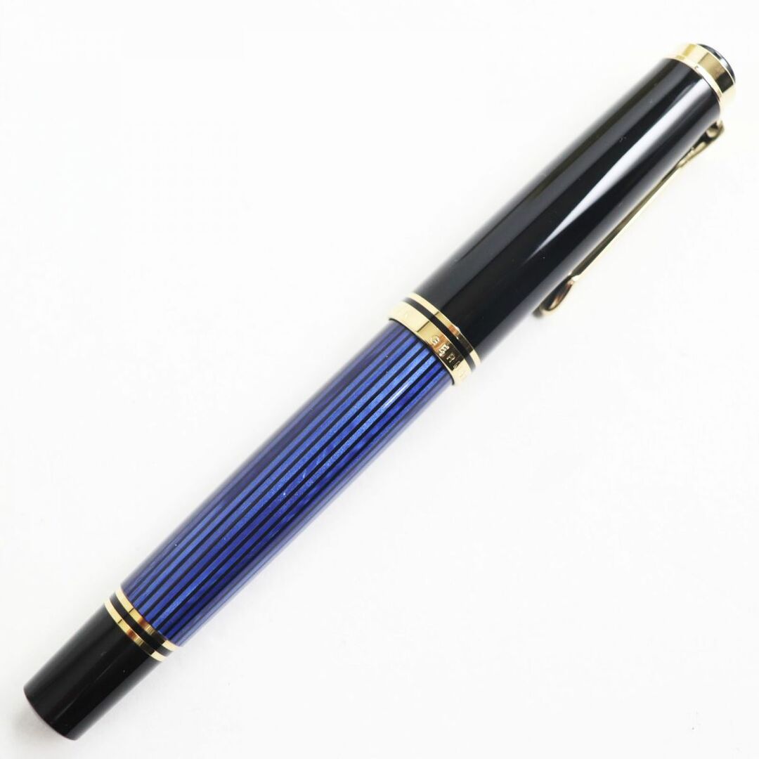 極美品●Pelikan ペリカン M600 スーベレーン ペン先14K EFニブ 吸引式 万年筆 ブルー×ブラック×ゴールド 箱/インク付き約132cmグリップ幅