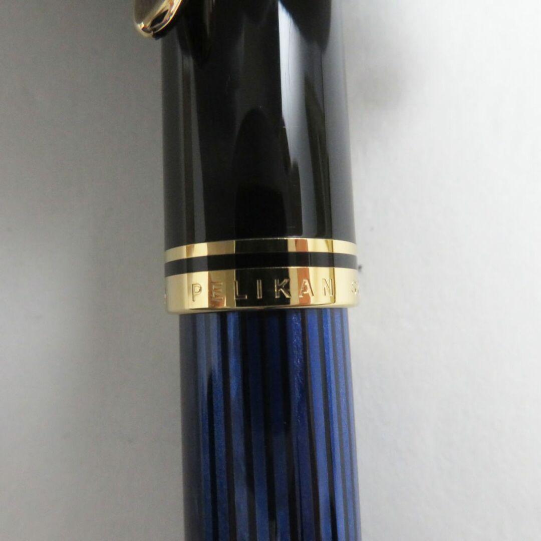 極美品●Pelikan ペリカン M600 スーベレーン ペン先14K EFニブ 吸引式 万年筆 ブルー×ブラック×ゴールド 箱/インク付き約132cmグリップ幅