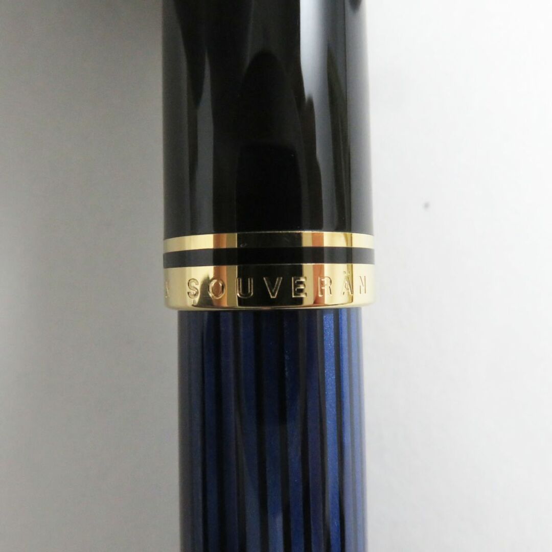 極美品●Pelikan ペリカン M600 スーベレーン ペン先14K EFニブ 吸引式 万年筆 ブルー×ブラック×ゴールド 箱/インク付き約132cmグリップ幅