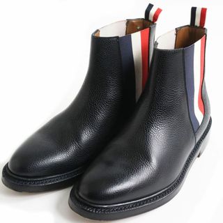 美品●THOM BROWNE トムブラウン レザー トリコロール サイドゴアブーツ/チェルシーブーツ ブラック 6 イタリア製 メンズ