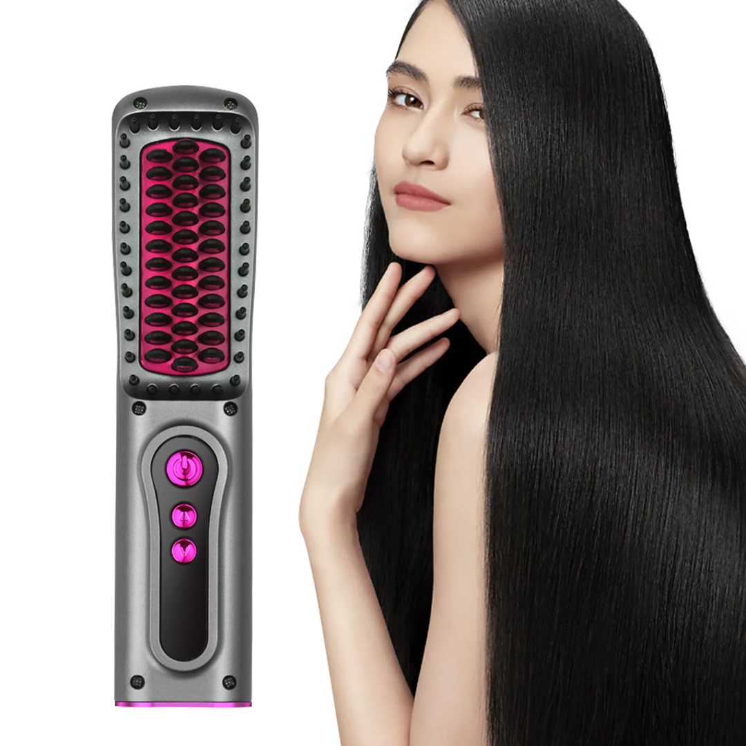 ⭐️マイナスイオン⭐️ ヘアアイロン ヒートブラシ USB充電式 コードレス スマホ/家電/カメラの美容/健康(ヘアアイロン)の商品写真