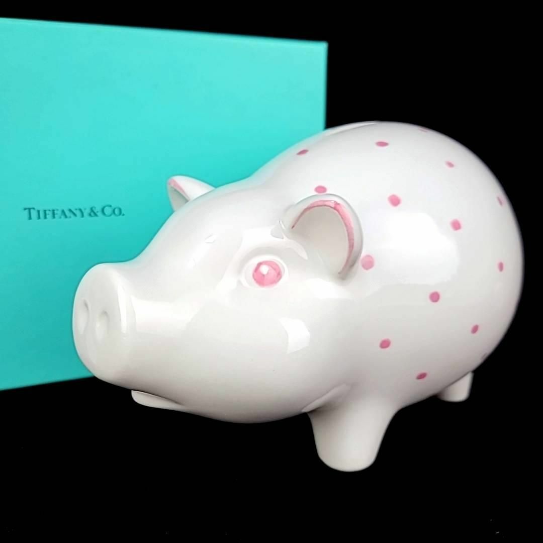 □美品 ◆ ティファニー ピギーバンク ぶた 貯金箱 箱つき ピンク ドット