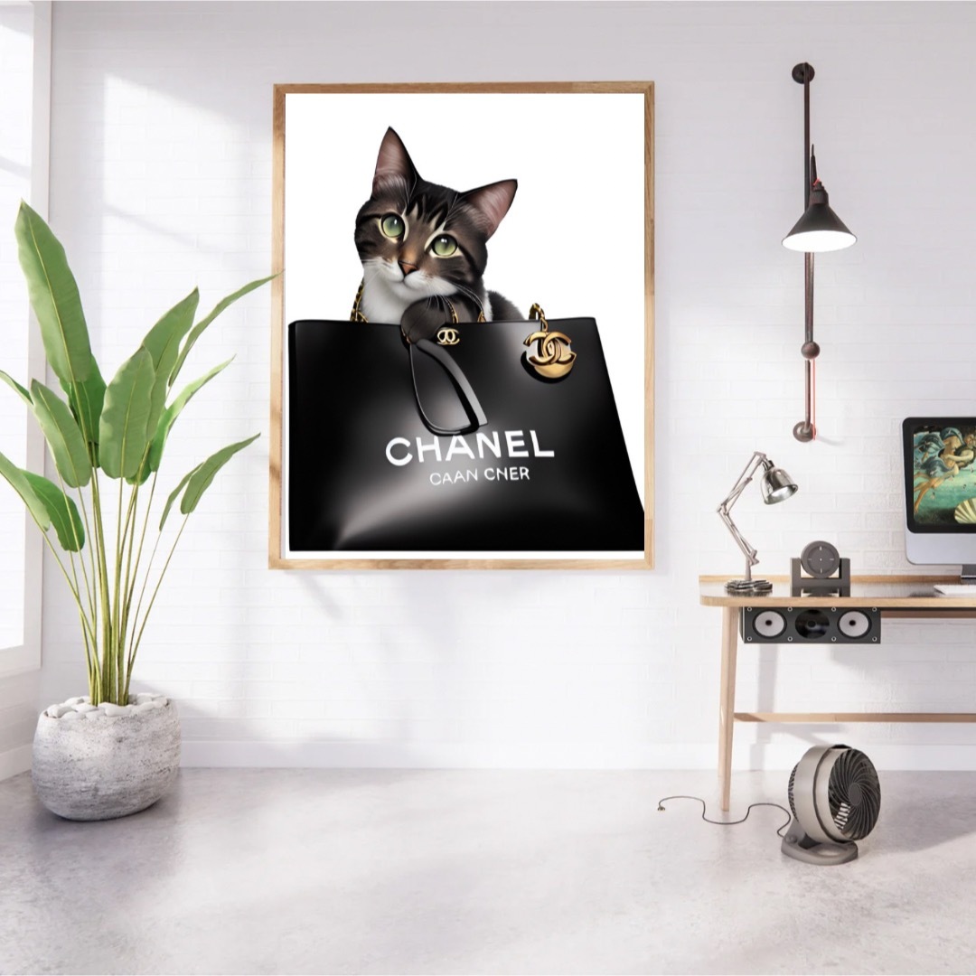 H045 アートポスター CHANEL シャネル 猫 黒猫 おしゃれ インテリア ハンドメイドのインテリア/家具(アート/写真)の商品写真
