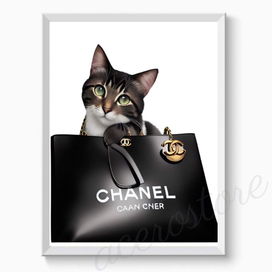 H045 アートポスター CHANEL シャネル 猫 黒猫 おしゃれ インテリア ハンドメイドのインテリア/家具(アート/写真)の商品写真