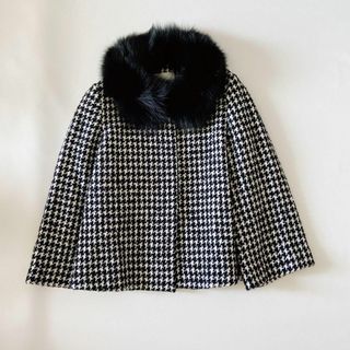 アナイ(ANAYI)の【美品】アナイ 千鳥柄　 ショートコート ポンチョ ファー付 2way 36(毛皮/ファーコート)