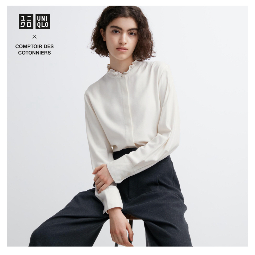 UNIQLO(ユニクロ)のソフトブラッシュドスタンドカラーシャツ（長袖）　ユニクロ　UNIQLO　Mサイズ レディースのトップス(シャツ/ブラウス(長袖/七分))の商品写真