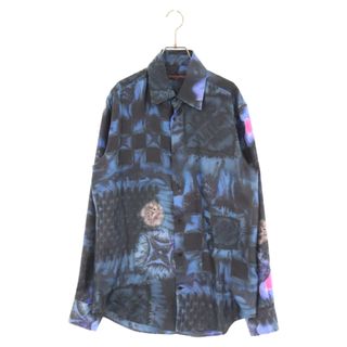 極美品□21SS ルイヴィトン 1A8XBX ソルトプリント/総柄 シルク100％ ロングスリーブ デザインシャツ ネイビー XS イタリア製 正規品